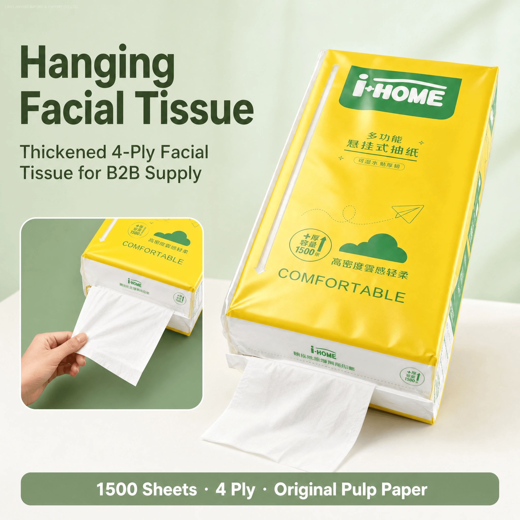 Factory Wholesale Price Customized Virgin Wood Pulp 4ply Wall Hanging Facial Tissue Paper with Big Package